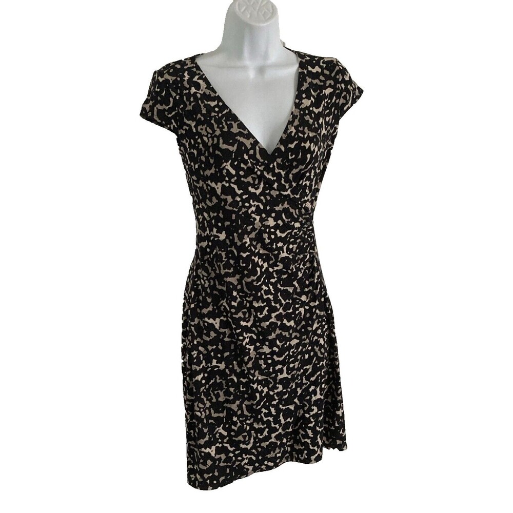 Ann Taylor Dress Faux Wrap Womens XXS Petite Black V Neck Cap Sleeve New $80